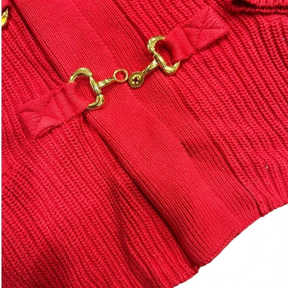 Soft Surroundings Red Shawl Collar Gold Clasp Cardigan Sweater L - Picture 3 of 4